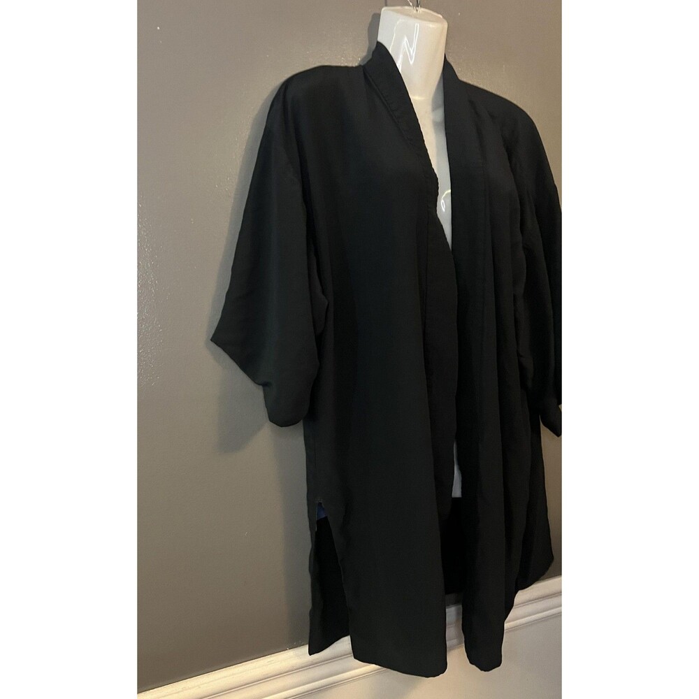 Levi's Kimono Jacket Womens Large Black Embroidered Island Palm Trees Viscose - Picture 3 of 11